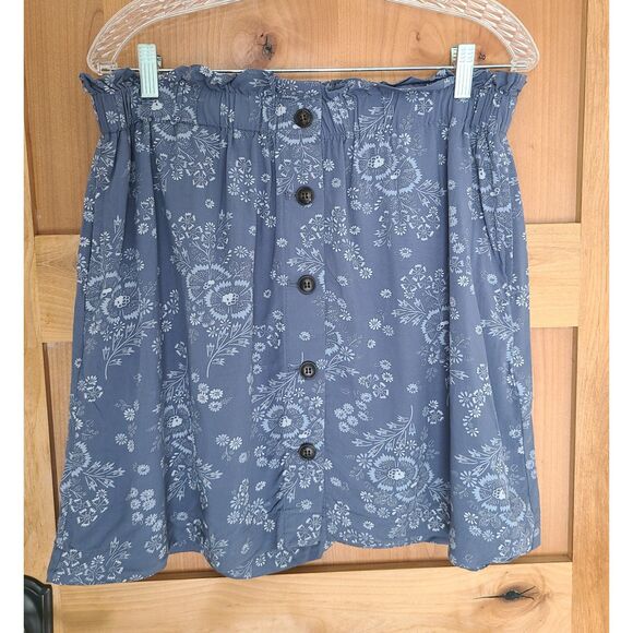 Madewell Blue Floral Paperbag Mini Skirt LARGE Pockets Button Front Feminine L - Picture 1 of 6